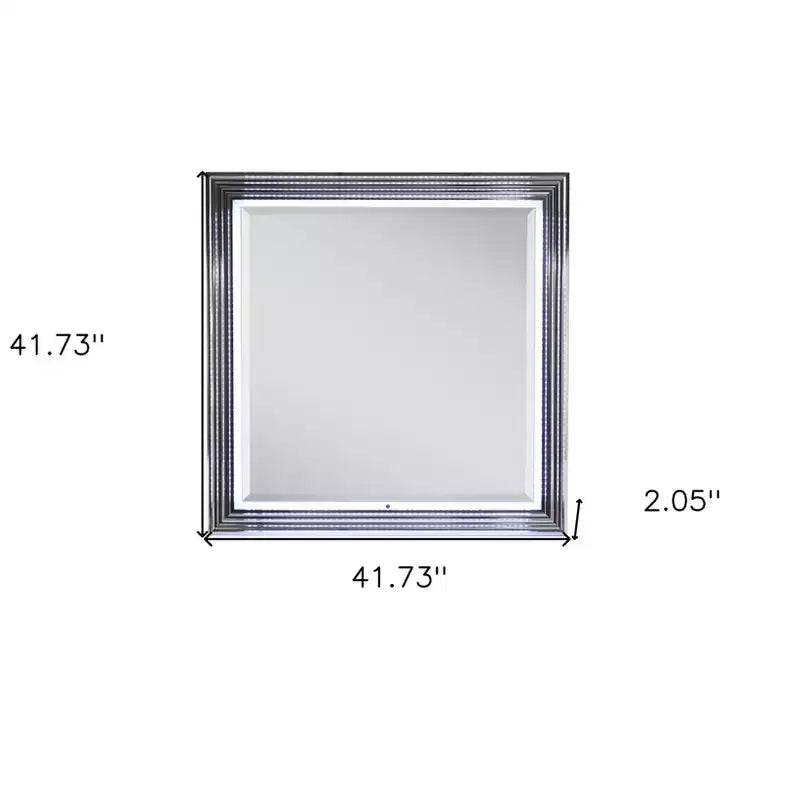 Miroir de commode encadré HomeRoots 42, carré, lumineux, en bois, argenté et blanc