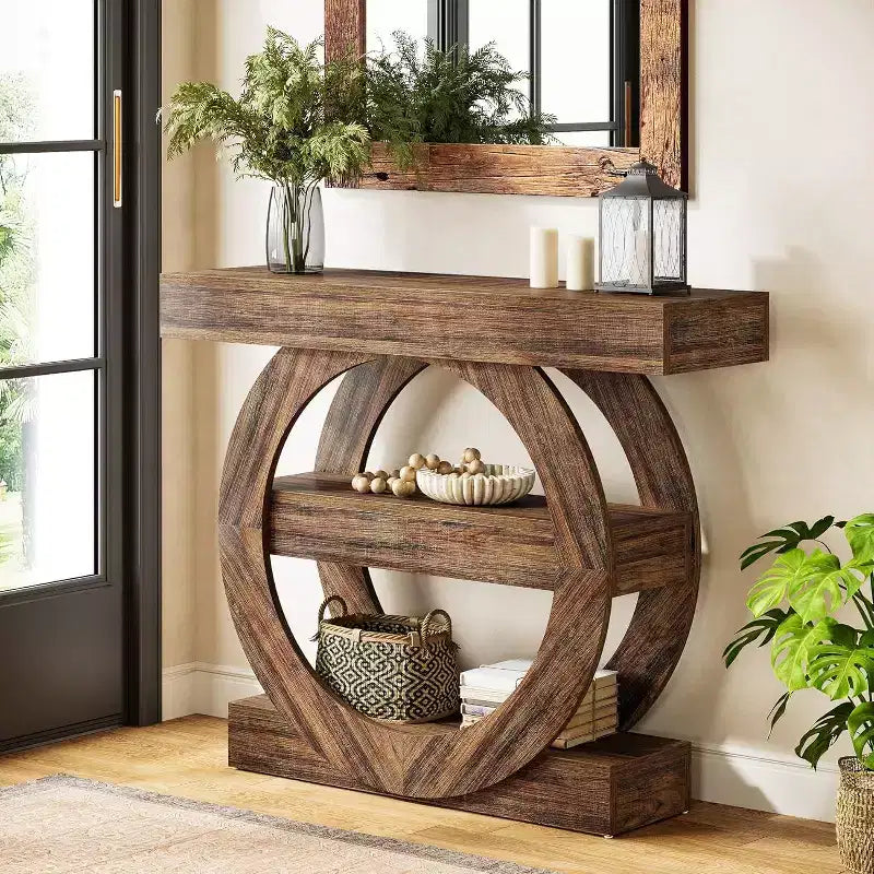 Lantine Table Console de Ferme 104,9 cm, Table d'Entrée Étroite à 3 Niveaux avec Étagères de Rangement pour Canapé, Couloir, Hall, Salon, Marron Rustique