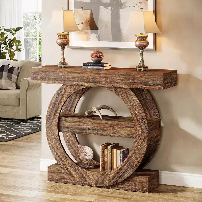 Lantine Table Console de Ferme 104,9 cm, Table d'Entrée Étroite à 3 Niveaux avec Étagères de Rangement pour Canapé, Couloir, Hall, Salon, Marron Rustique