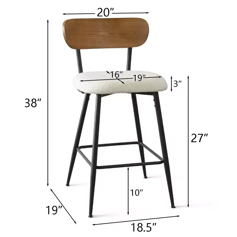 Lot de 4 tabourets de bar sans accoudoirs hauteur comptoir avec dossiers, chaises îlot rembourrées en bouclette crème de 27 pouces avec pieds en métal - Panipeachy