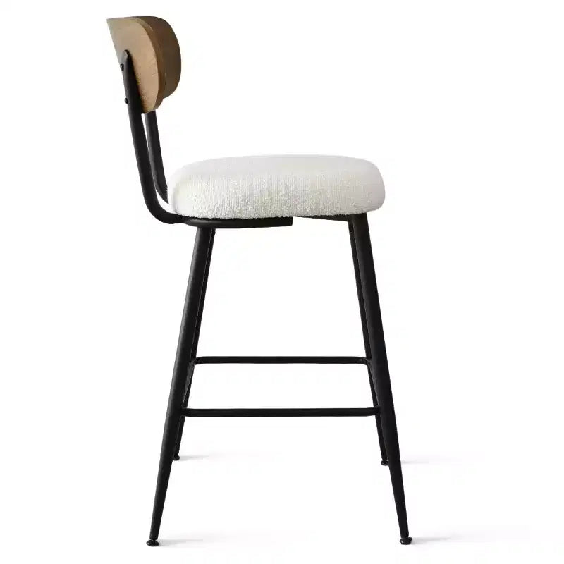 Lot de 4 tabourets de bar sans accoudoirs hauteur comptoir avec dossiers, chaises îlot rembourrées en bouclette crème de 27 pouces avec pieds en métal - Panipeachy