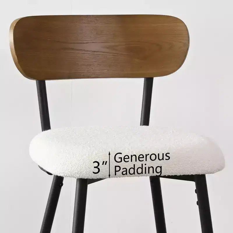 Lot de 4 tabourets de bar sans accoudoirs hauteur comptoir avec dossiers, chaises îlot rembourrées en bouclette crème de 27 pouces avec pieds en métal - Panipeachy