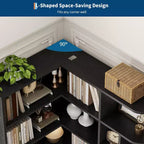 Bibliothèque d'angle haute de 74 po avec 6 étagères ouvertes, tiroir et armoires, étagère de rangement moderne en forme de L pour le salon, le bureau ou la chambre à coucher