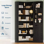 Bibliothèque d'angle haute de 74 po avec 6 étagères ouvertes, tiroir et armoires, étagère de rangement moderne en forme de L pour le salon, le bureau ou la chambre à coucher