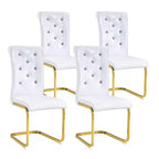 Lot de 4 Chaises de Salle à Manger Rembourrées en Similicuir avec Détails de Boucle en Cristal et Pieds en Métal Durables