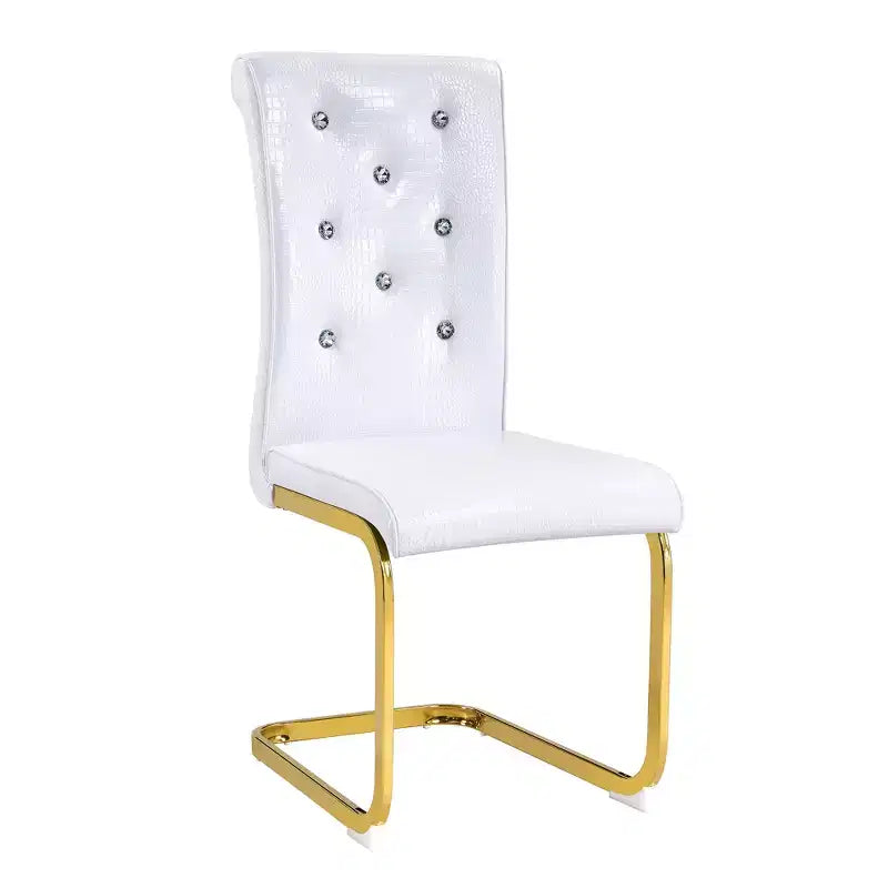 Lot de 4 Chaises de Salle à Manger Rembourrées en Similicuir avec Détails de Boucle en Cristal et Pieds en Métal Durables