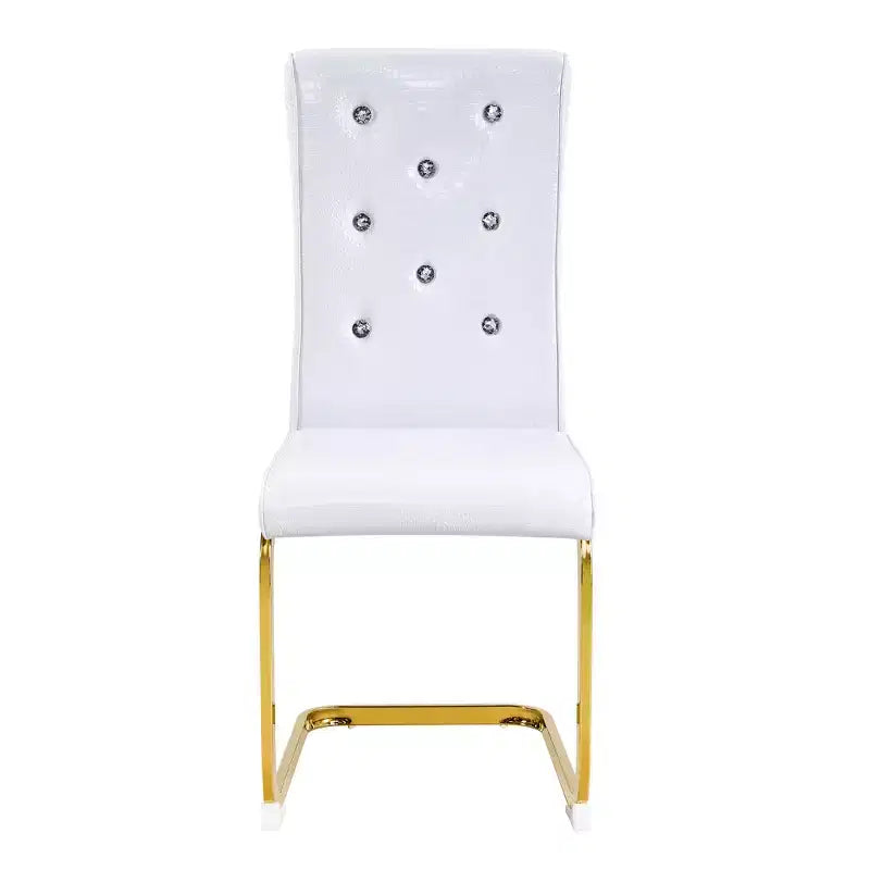 Lot de 4 Chaises de Salle à Manger Rembourrées en Similicuir avec Détails de Boucle en Cristal et Pieds en Métal Durables