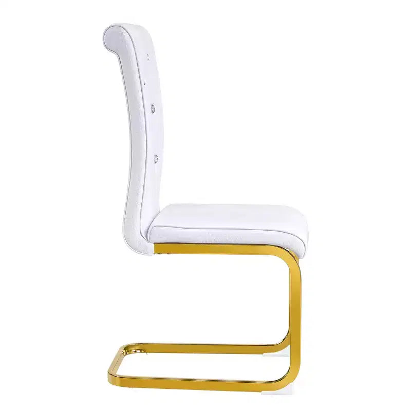 Lot de 4 Chaises de Salle à Manger Rembourrées en Similicuir avec Détails de Boucle en Cristal et Pieds en Métal Durables
