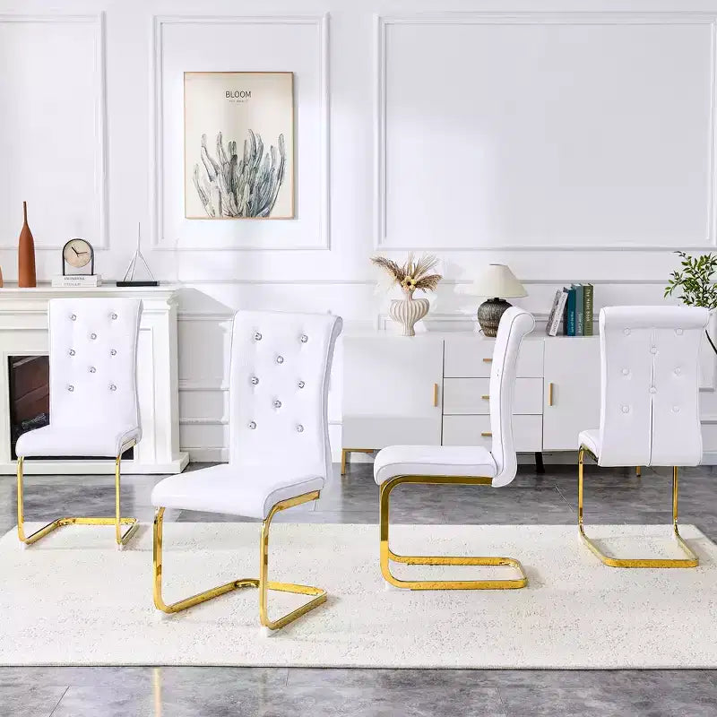 Lot de 4 Chaises de Salle à Manger Rembourrées en Similicuir avec Détails de Boucle en Cristal et Pieds en Métal Durables