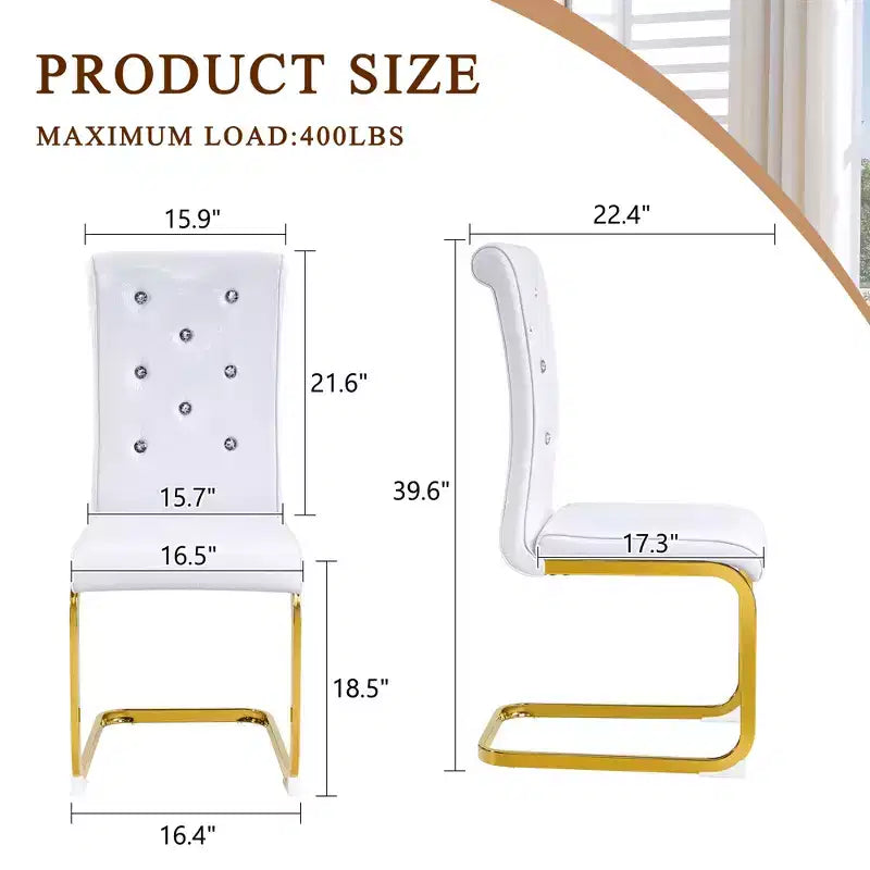Lot de 4 Chaises de Salle à Manger Rembourrées en Similicuir avec Détails de Boucle en Cristal et Pieds en Métal Durables