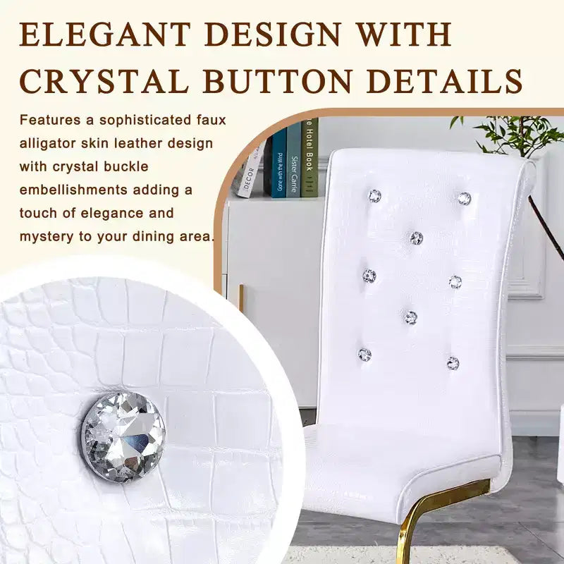 Lot de 4 Chaises de Salle à Manger Rembourrées en Similicuir avec Détails de Boucle en Cristal et Pieds en Métal Durables