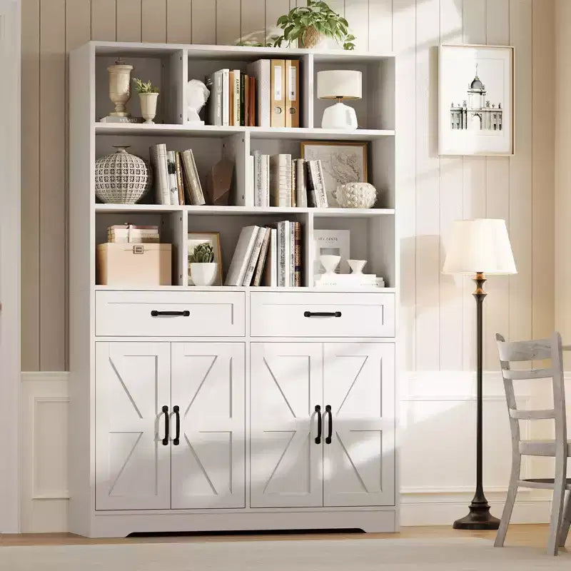 Bibliothèque haute de 71 po avec 2 tiroirs, étagère à livres en bois à 5 niveaux avec tablettes réglables, étagères de présentation ouvertes sur pied pour salon