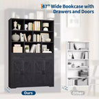 Bibliothèque haute de 71 po avec 2 tiroirs, étagère à livres en bois à 5 niveaux avec tablettes réglables, étagères de présentation ouvertes sur pied pour salon