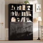 Bibliothèque haute de 71 po avec 2 tiroirs, étagère à livres en bois à 5 niveaux avec tablettes réglables, étagères de présentation ouvertes sur pied pour salon