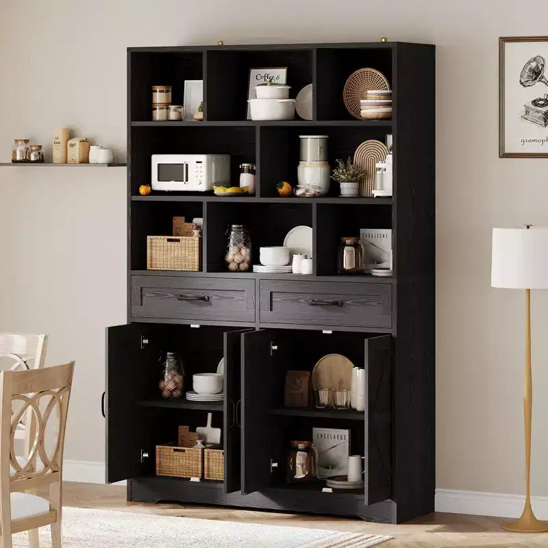 Bibliothèque haute de 71 po avec 2 tiroirs, étagère à livres en bois à 5 niveaux avec tablettes réglables, étagères de présentation ouvertes sur pied pour salon