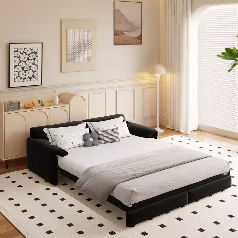 Canapé-lit Whisen 3 en 1 en velours Queen Size et canapé-lit convertible 66 Queen Size avec poches de rangement latérales (version améliorée)