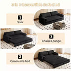 Canapé-lit Whisen 3 en 1 en velours Queen Size et canapé-lit convertible 66 Queen Size avec poches de rangement latérales (version améliorée)