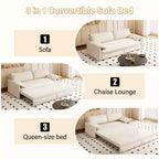 Canapé-lit Whisen 3 en 1 en velours Queen Size et canapé-lit convertible 66 Queen Size avec poches de rangement latérales (version améliorée)