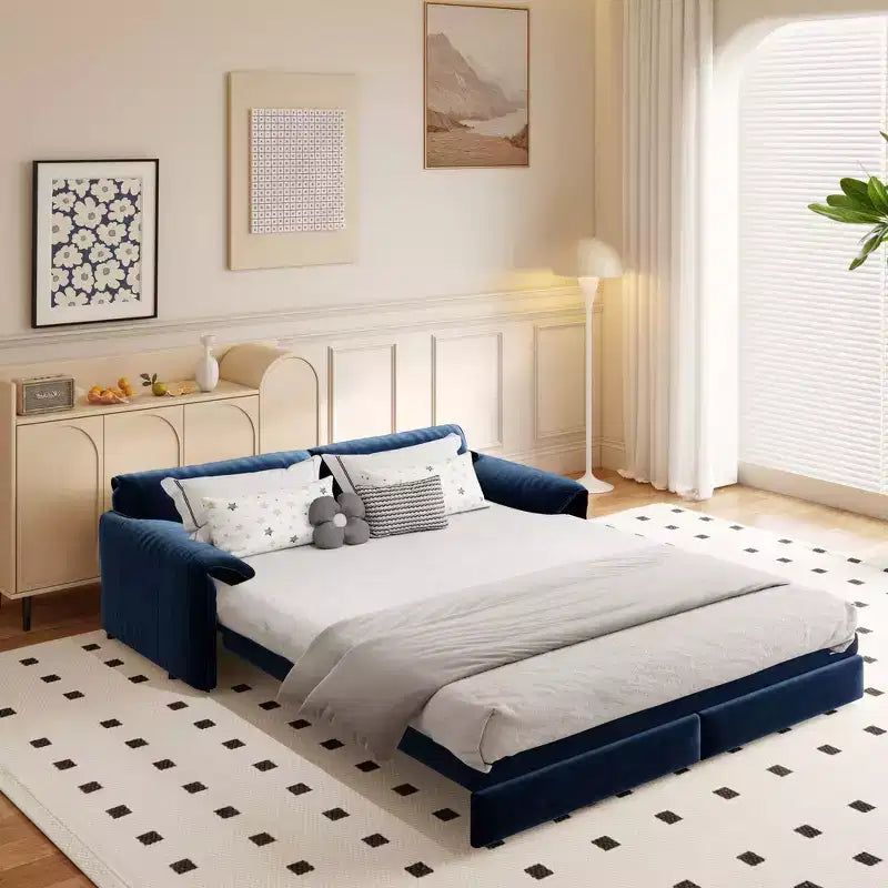 Canapé-lit Whisen 3 en 1 en velours Queen Size et canapé-lit convertible 66 Queen Size avec poches de rangement latérales (version améliorée)