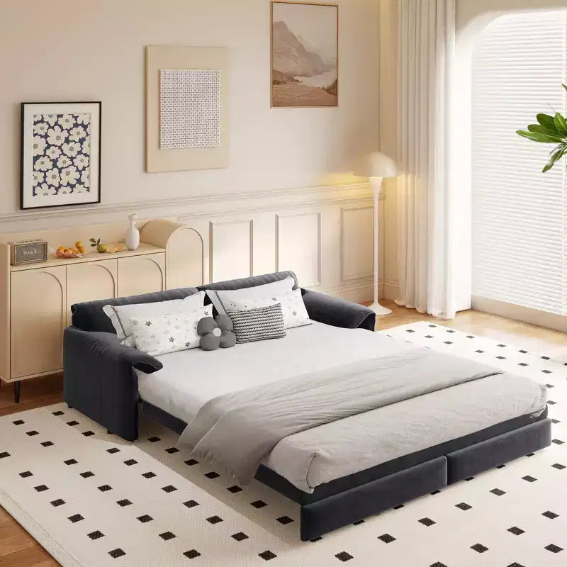 Canapé-lit Whisen 3 en 1 en velours Queen Size et canapé-lit convertible 66 Queen Size avec poches de rangement latérales (version améliorée)