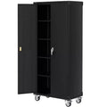 Heavy-Duty 72'' Metal Garage Storage Cabinet with Wheels - Locking Doors - 4 Adjustable Shelves - Pegboard Organizer - Mobile Tool Locker