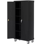 Heavy-Duty 72'' Metal Garage Storage Cabinet with Wheels - Locking Doors - 4 Adjustable Shelves - Pegboard Organizer - Mobile Tool Locker