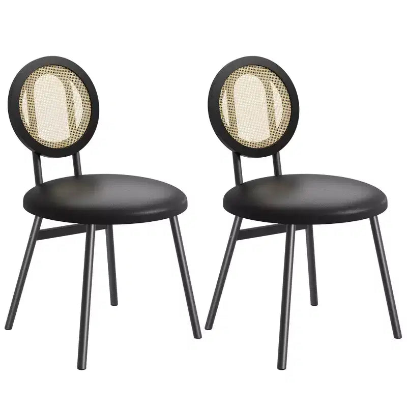 Chaises de salle à manger modernes rembourrées | Ensemble contemporain avec dossier en rotin naturel, pieds en métal | Conception peu encombrante pour la salle à manger
