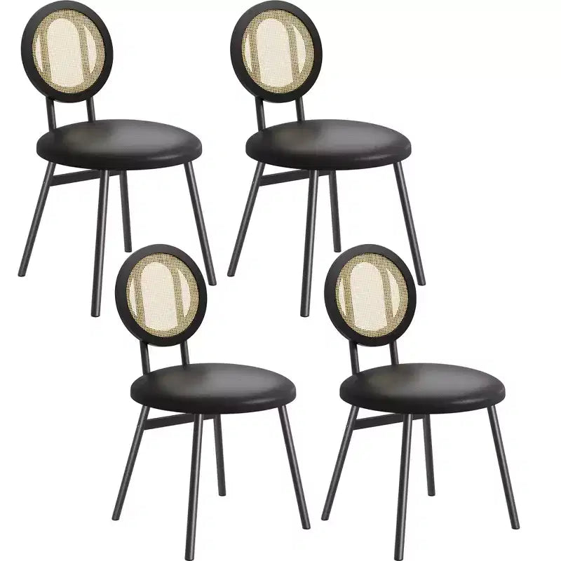Chaises de salle à manger modernes rembourrées | Ensemble contemporain avec dossier en rotin naturel, pieds en métal | Conception peu encombrante pour la salle à manger
