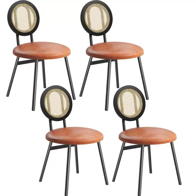 Chaises de salle à manger modernes rembourrées | Ensemble contemporain avec dossier en rotin naturel, pieds en métal | Conception peu encombrante pour la salle à manger