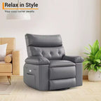 Fauteuil inclinable pivotant en cuir artificiel épaissi, avec fonctions de massage, d'inclinaison et poche latérale, adapté au salon et à la chambre à coucher.
