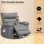 Fauteuil inclinable pivotant en cuir artificiel épaissi, avec fonctions de massage, d'inclinaison et poche latérale, adapté au salon et à la chambre à coucher.