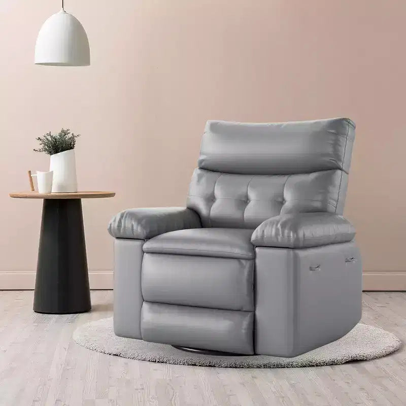 Fauteuil inclinable pivotant en cuir artificiel épaissi, avec fonctions de massage, d'inclinaison et poche latérale, adapté au salon et à la chambre à coucher.