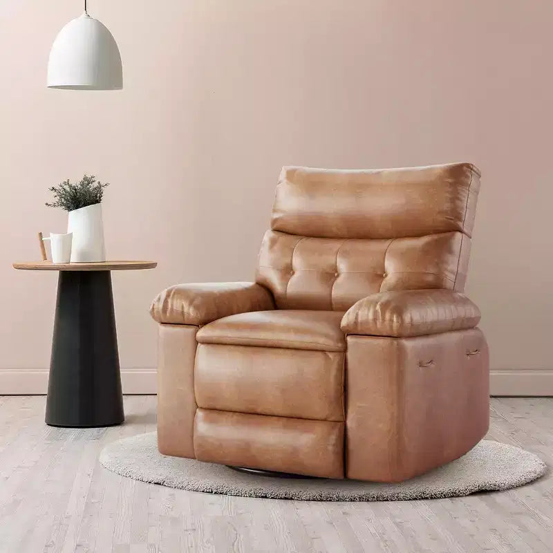 Fauteuil inclinable pivotant en cuir artificiel épaissi, avec fonctions de massage, d'inclinaison et poche latérale, adapté au salon et à la chambre à coucher.
