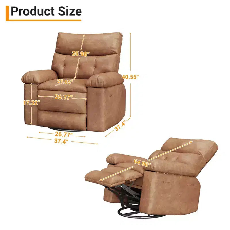 Fauteuil inclinable pivotant en cuir artificiel épaissi, avec fonctions de massage, d'inclinaison et poche latérale, adapté au salon et à la chambre à coucher.