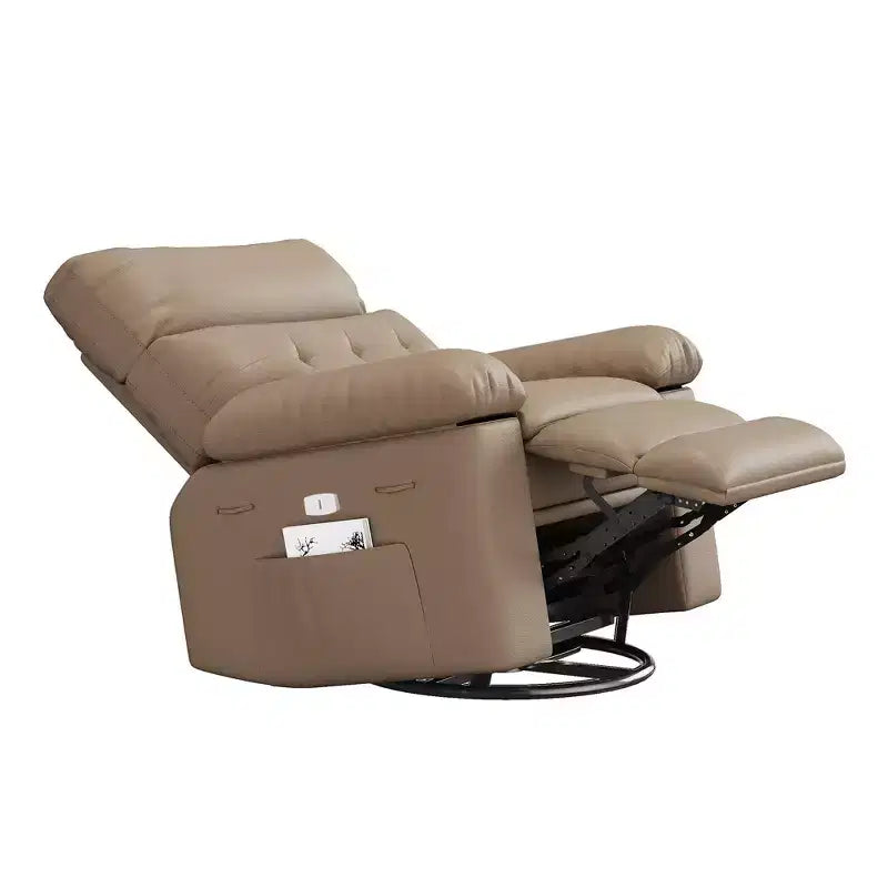 Fauteuil inclinable pivotant en cuir artificiel épaissi, avec fonctions de massage, d'inclinaison et poche latérale, adapté au salon et à la chambre à coucher.