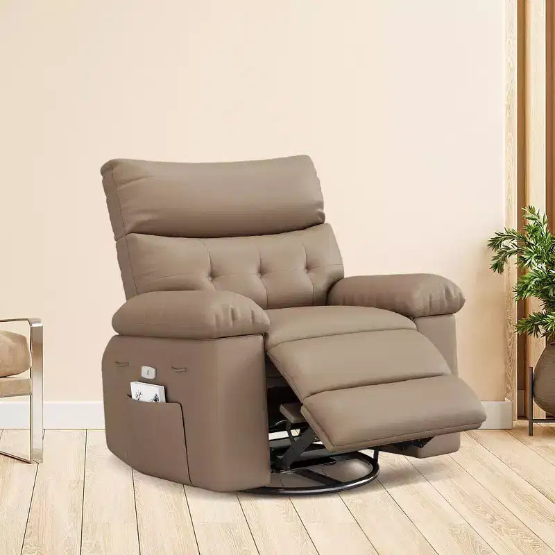 Fauteuil inclinable pivotant en cuir artificiel épaissi, avec fonctions de massage, d'inclinaison et poche latérale, adapté au salon et à la chambre à coucher.