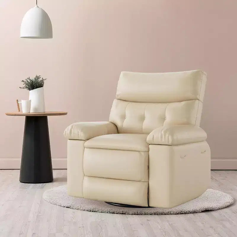 Fauteuil inclinable pivotant en cuir artificiel épaissi, avec fonctions de massage, d'inclinaison et poche latérale, adapté au salon et à la chambre à coucher.