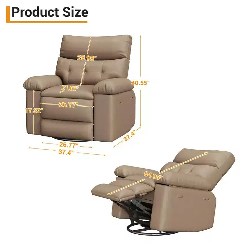 Fauteuil inclinable pivotant en cuir artificiel épaissi, avec fonctions de massage, d'inclinaison et poche latérale, adapté au salon et à la chambre à coucher.