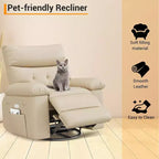 Fauteuil inclinable pivotant en cuir artificiel épaissi, avec fonctions de massage, d'inclinaison et poche latérale, adapté au salon et à la chambre à coucher.