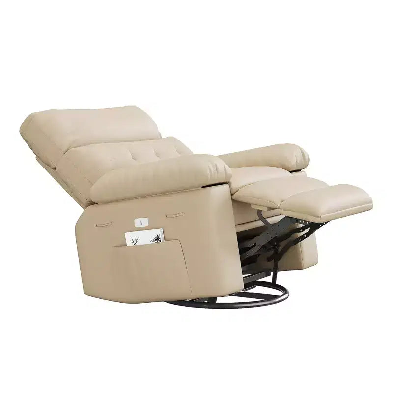Fauteuil inclinable pivotant en cuir artificiel épaissi, avec fonctions de massage, d'inclinaison et poche latérale, adapté au salon et à la chambre à coucher.