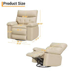 Fauteuil inclinable pivotant en cuir artificiel épaissi, avec fonctions de massage, d'inclinaison et poche latérale, adapté au salon et à la chambre à coucher.