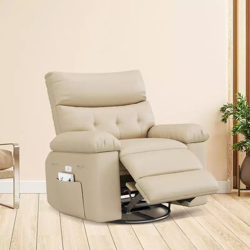 Swivel Recliner sofamade of thickened artificial leather, with massage, reclining and side pocket functions, suitable for living room and bedroom.