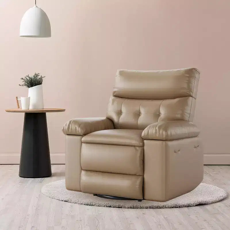Fauteuil inclinable pivotant en cuir artificiel épaissi, avec fonctions de massage, d'inclinaison et poche latérale, adapté au salon et à la chambre à coucher.