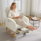 Fauteuil à bascule moderne avec poches latérales, design rembourré. Convient aux salons et chambres à coucher. Dossier haut