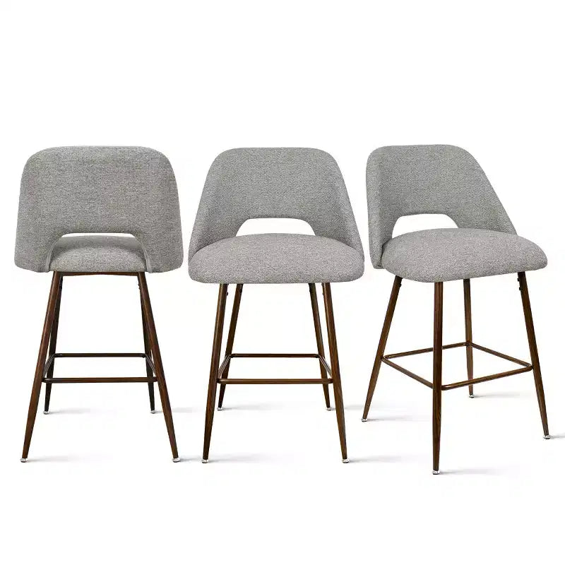 Lot de 3 tabourets de bar de hauteur comptoir du milieu du siècle, chaises d'îlot de cuisine rembourrées de 26 po avec pieds en métal finition noyer - Panipeachy