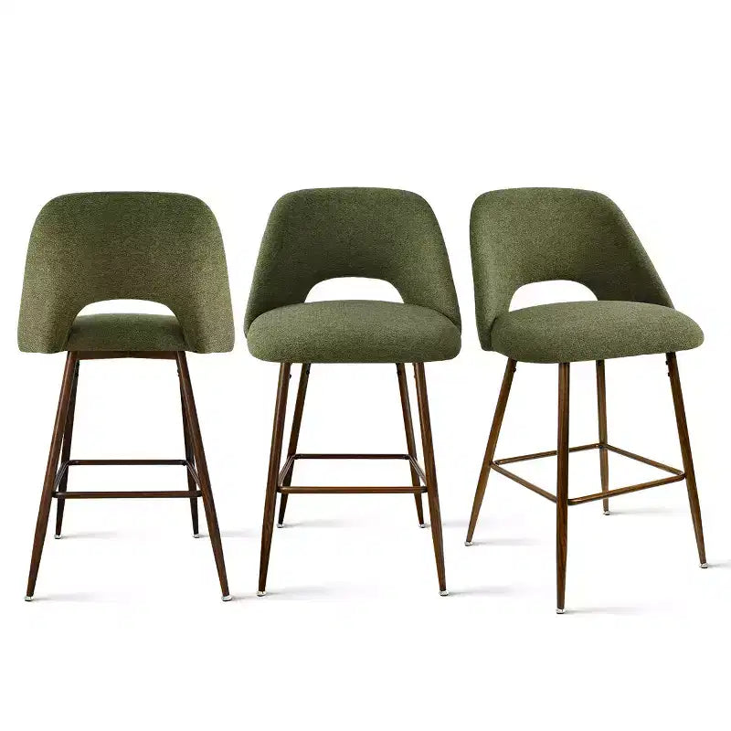 Lot de 3 tabourets de bar de hauteur comptoir du milieu du siècle, chaises d'îlot de cuisine rembourrées de 26 po avec pieds en métal finition noyer - Panipeachy