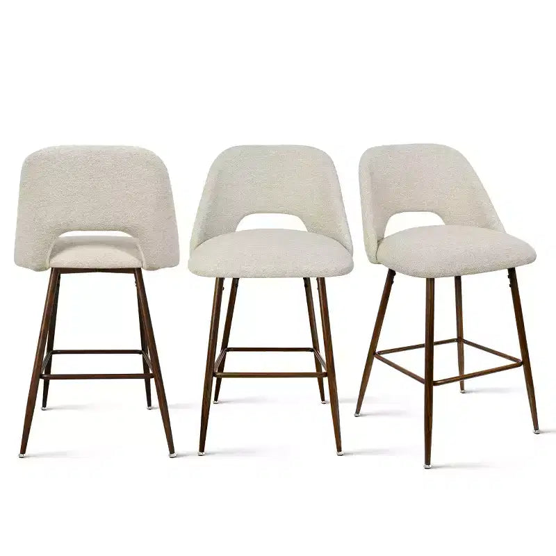 Lot de 3 tabourets de bar de hauteur comptoir du milieu du siècle, chaises d'îlot de cuisine rembourrées de 26 po avec pieds en métal finition noyer - Panipeachy