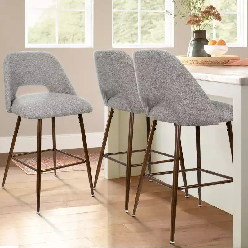Lot de 3 tabourets de bar de hauteur comptoir du milieu du siècle, chaises d'îlot de cuisine rembourrées de 26 po avec pieds en métal finition noyer - Panipeachy