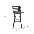 Chaise de bar HomeRoots 29 en similicuir gris et noir et fer pivotante à dossier bas et hauteur de bar