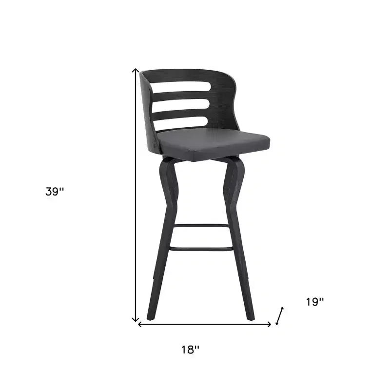 Chaise de bar HomeRoots 29 en similicuir gris et noir et fer pivotante à dossier bas et hauteur de bar